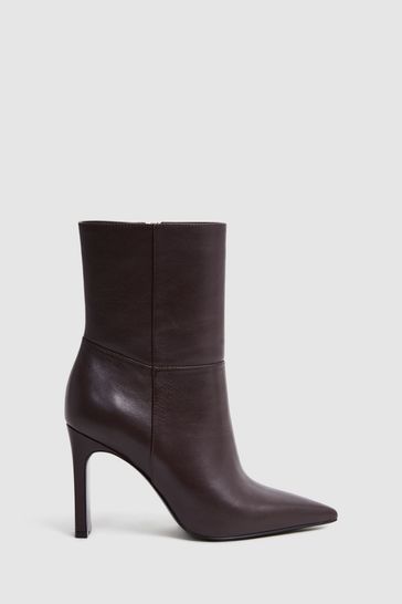 Reiss Burgundy Vanessa Leather Heeled Ankle Boots