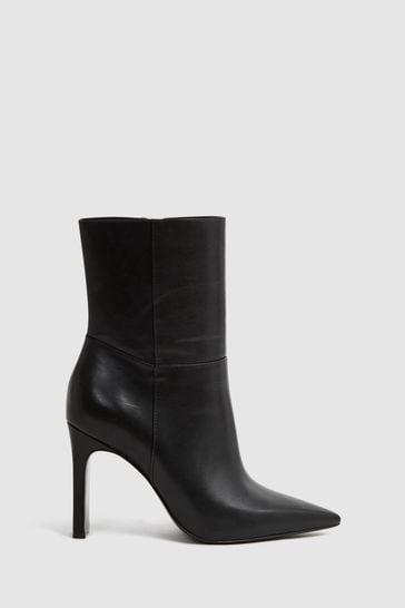 Reiss Black Vanessa Leather Heeled Ankle Boots