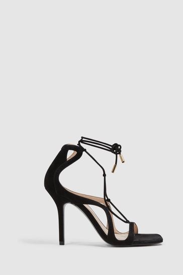 Reiss Black Kate Leather Strappy High Heel Sandals