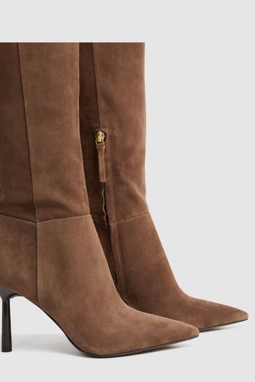 Buy Reiss Tan Gracyn Leather Knee High Heeled Boots from Next Hungary