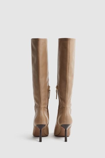 Buy Reiss Camel Gracyn Leather Knee High Heeled Boots from Next