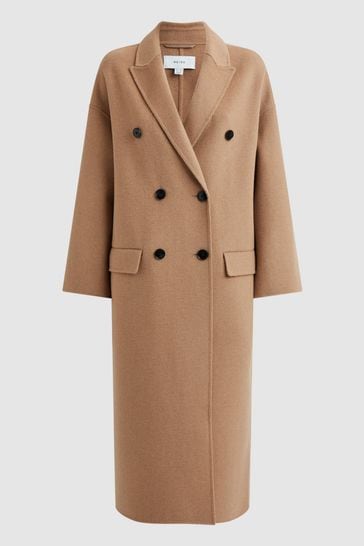 Reiss Camel Layah Relaxed Wool Blend Double Breasted Coat