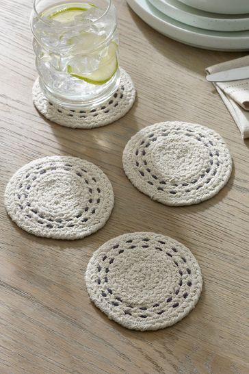 Set of 4 Natural Global Woven Fabric Coasters