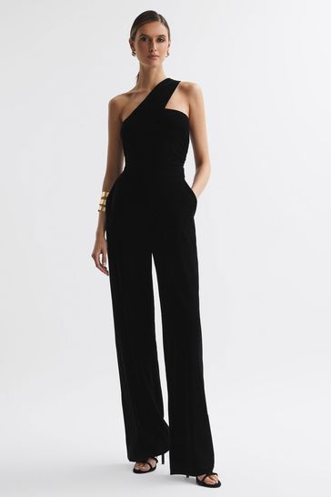 Velvet one shoulder jumpsuit sales