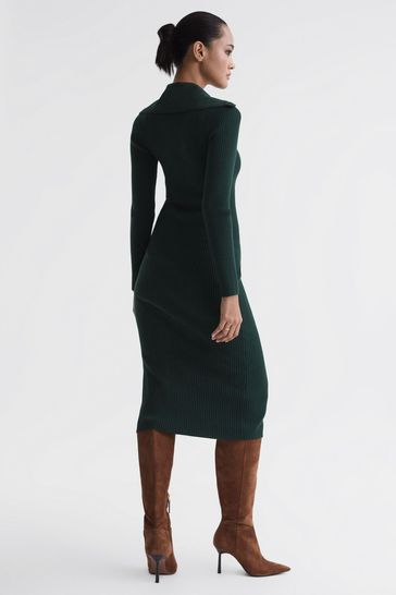 Buy Reiss Green Maria Petite Button Through Bodycon Midi Dress