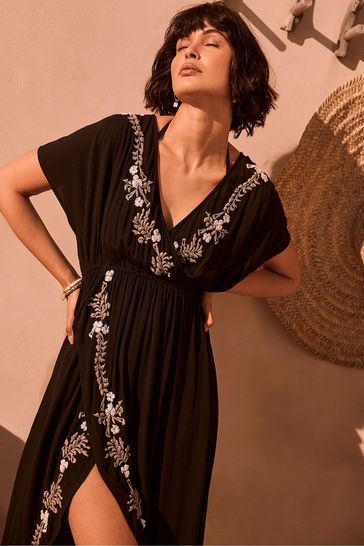 Mint velvet black embroidered floral hotsell wrap dress