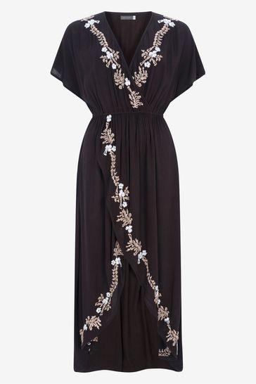 Mint velvet black embroidered floral hotsell wrap dress