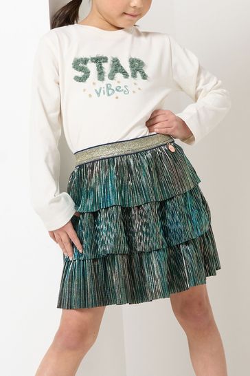 Buy Angel Rocket Green Gold Metallic Pliss Ruffle Skirt from