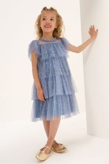 Angel & Rocket Blue Sequin Star Mesh Party Dress