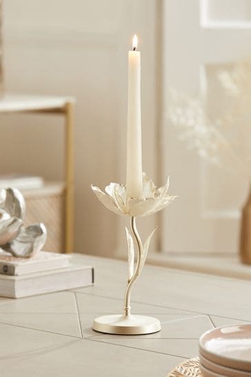 Buy Silver Metal Flower Taper Candle Holder from Next USA