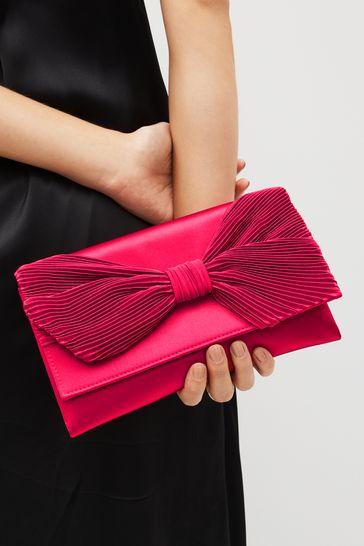 Buy Red Pleat Satin Bow Clutch from Next Australia