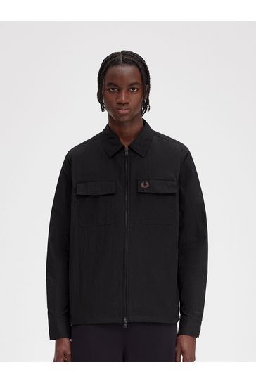 Fred Perry Zip Through Lightweight Black Overshirt