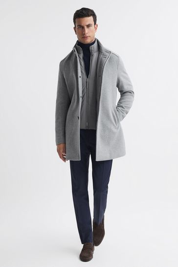 Reiss Grey Dam Wool Removable Insert Longline Coat