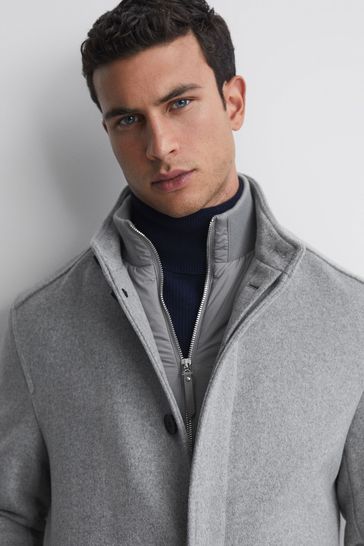 Grey longline wool coat outlet