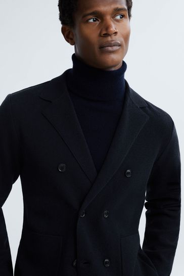 Reiss Navy Marko Atelier Cashmere Knitted Double Breasted Blazer