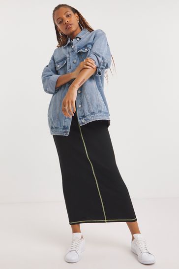 Distressed longline shop denim jacket