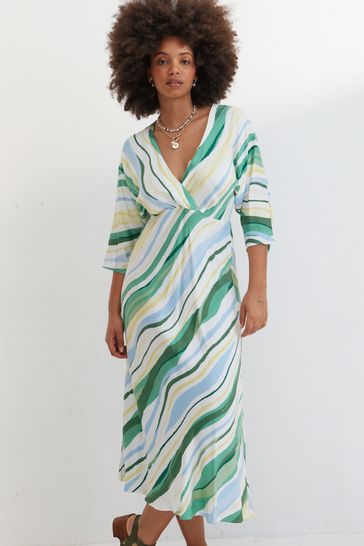 Buy Oliver Bonas Green Striped Midi Dress from Next Luxembourg