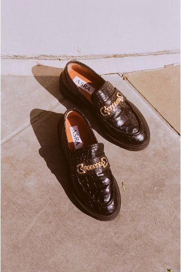 ASRA London Francine Leather Croc Effect Loafers