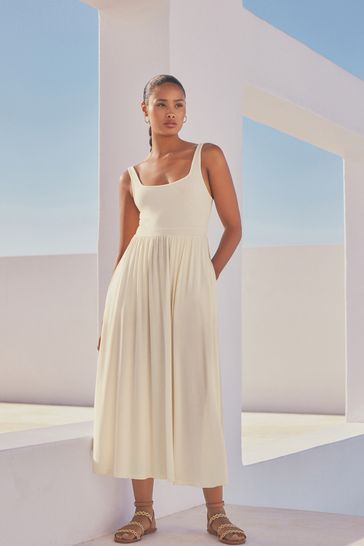 Buy Cream Jersey Waisted Summer Dress from Next Bahrain