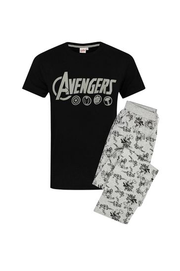 Vanilla Underground Black Marvel Mens Long Leg Pyjama Set