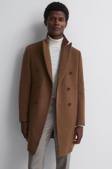 Reiss Tobacco Timpano Wool Blend Double Breasted Epsom Coat