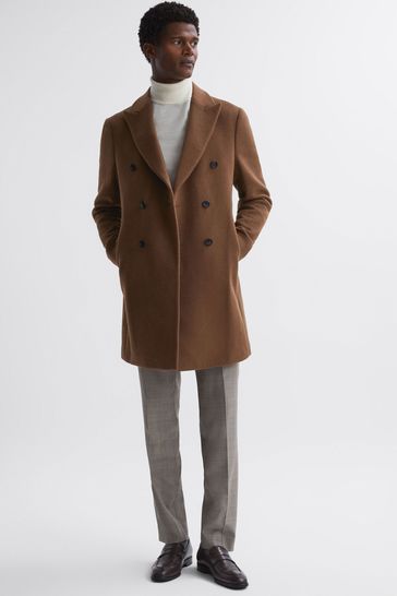 Buy Reiss Tobacco Timpano Wool Blend Double Breasted Epsom Coat