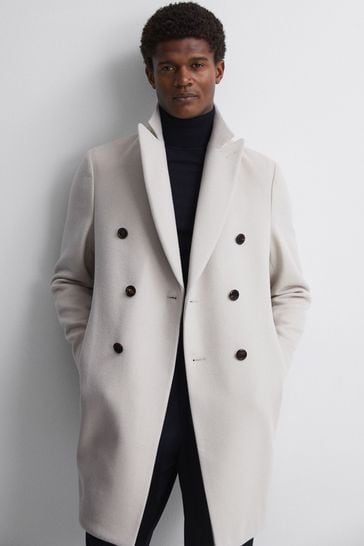 Reiss Bone Timpano Wool Blend Double Breasted Epsom Coat