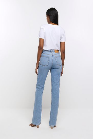 Buy River Island Blue Denim High Rise Straight Fit Jeans from Next