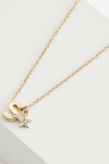 Gold Tone S Star Initial Necklace