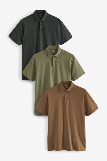 Sage Green/Grey/Rust Brown Jersey Polo Shirts 3 Pack