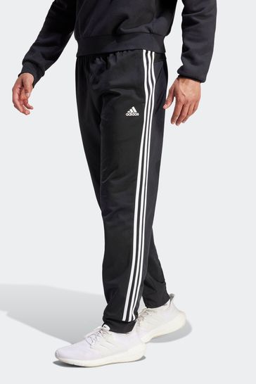 adidas Dark Black Sportswear Essentials Warm Up Tapered 3-Stripes Joggers