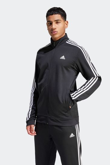 adidas Black Sportswear Essentials Warm Up 3 Stripes Track Top