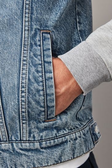 Mens denim jacket with jersey sleeves 2025