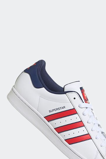 Adidas superstar white red and blue stripe trainers 2025
