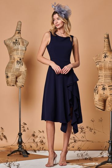 Buy Jolie Moi Navy Blue Fit Flare Ruffle Detail Midi Dress from Next Croatia