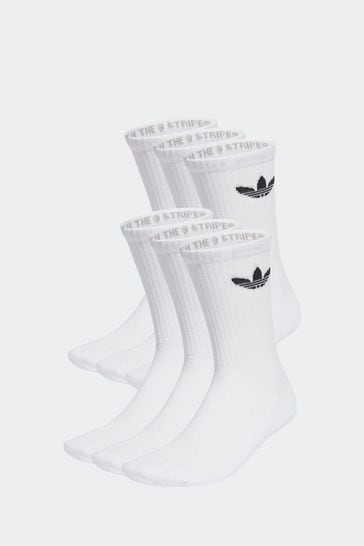 adidas White Tre Crew Socks 6 Pack