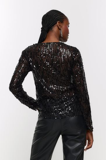 River island black sequin top shop