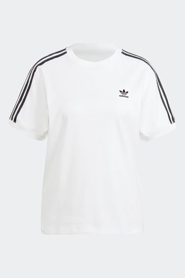 adidas White 3 Stripe T-Shirt