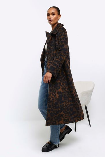 River island leopard coat best sale