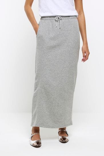 River Island Grey Sweat Midi Skirt