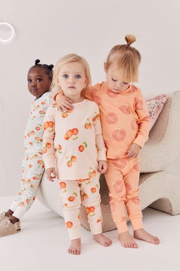 Orange Peach 3 Pack Printed Long Sleeve Pyjamas (9mths-10yrs)