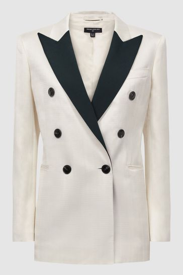 Reiss Black White Vivien Atelier Fitted Double Breasted Contrast Blazer
