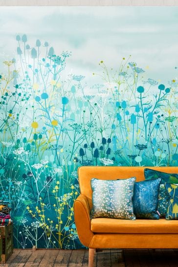 Buy Clarissa Hulse Teal Blue Whispering Grass Cushion from Next Turkey