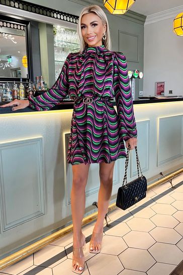 Buy AX Paris Purple Multi Print Long Sleeve High Neck Belted