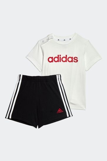 adidas Black/White Sportswear Essentials Lineage Organic Cotton T-Shirt And Shorts Set