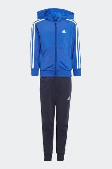 adidas Blue/Black Sportswear Essentials 3-Stripes Shiny Tracksuit