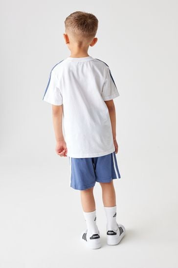 adidas White Blue Kids Essentials Top and Short Set