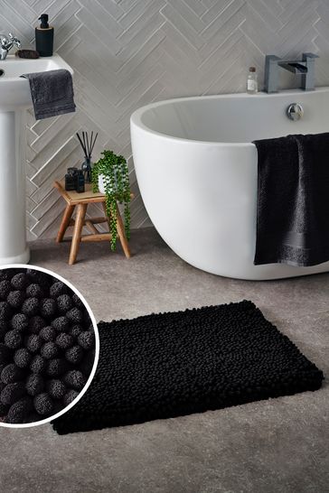 Black Super Plush Bobble Bath Bath Mat