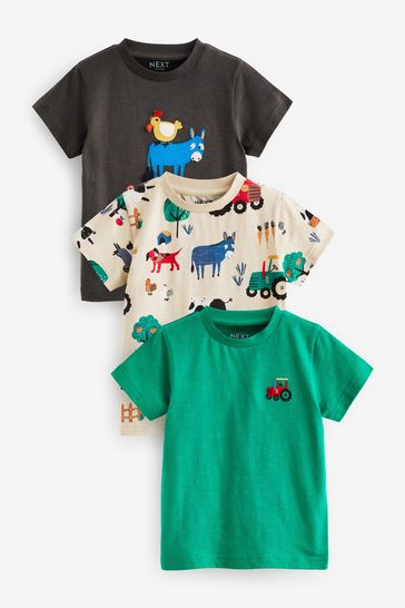 Green/Grey Farm Short Sleeve Character T-Shirts 3 Pack (3mths-7yrs)