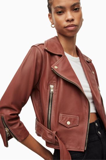 Allsaints red new arrivals leather jacket